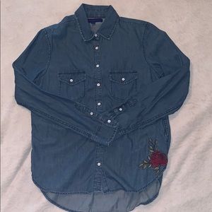 Floral embroidered denim button down 3/$15